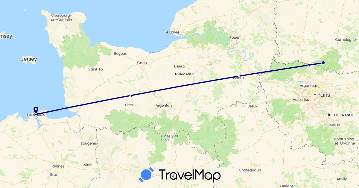 TravelMap itinerary: driving in France (Europe)